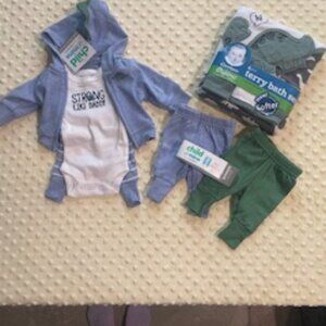 NWT Preemie Carter's 3-piece outfit, 2 pants & Gerber Organic 4-piece bath #100